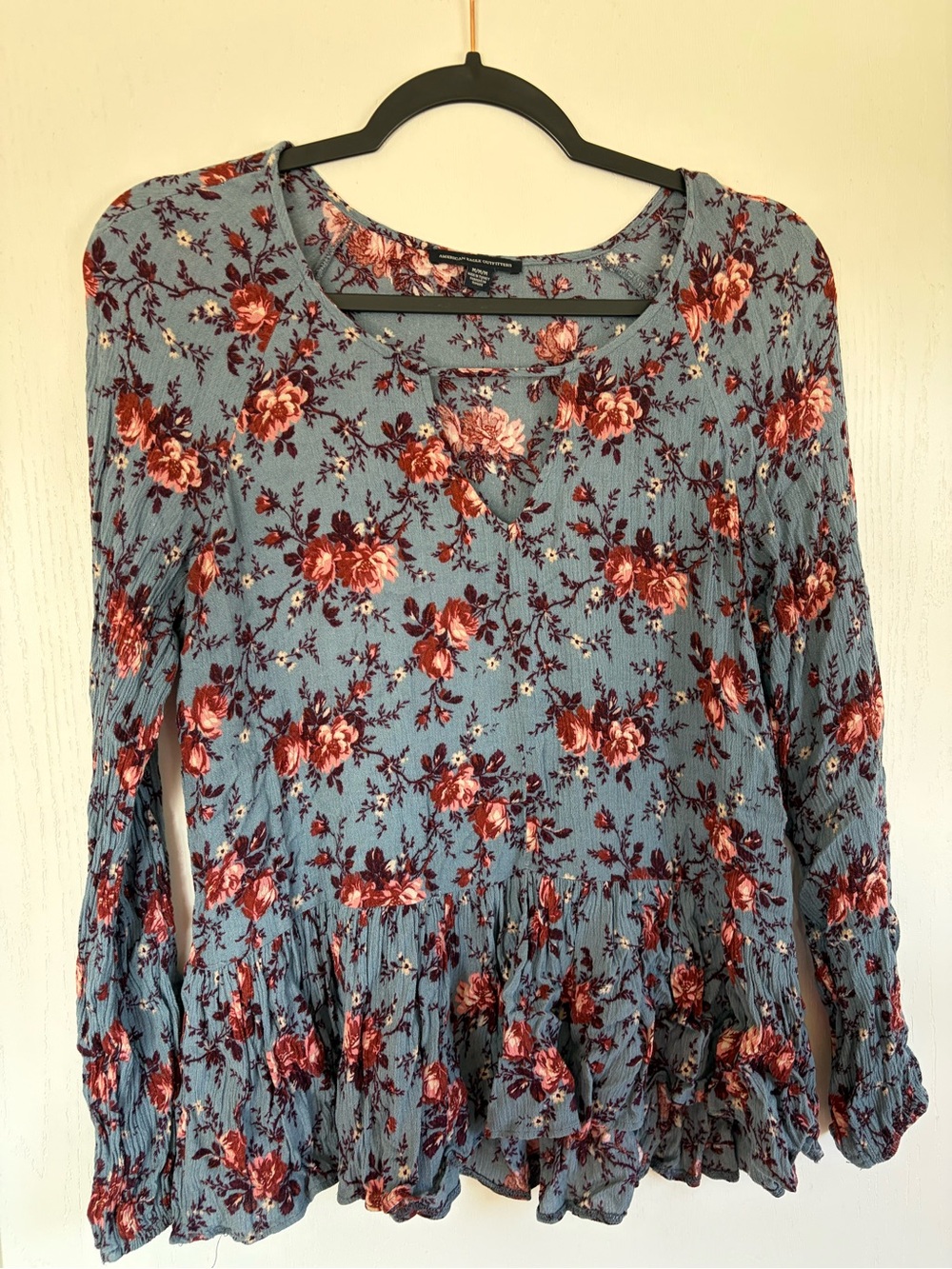 American Eagle Outfitters Dusty Blue Floral Peplum Tunic